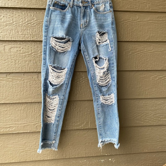 Vici P.O.L premium denim medium wash distressed raw hem jeans size small - Picture 15 of 16